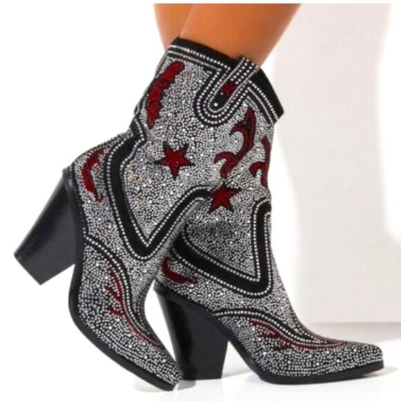 Azalea Wang Hype Me Up Rhinestone Cowboy Boots 9 NEW